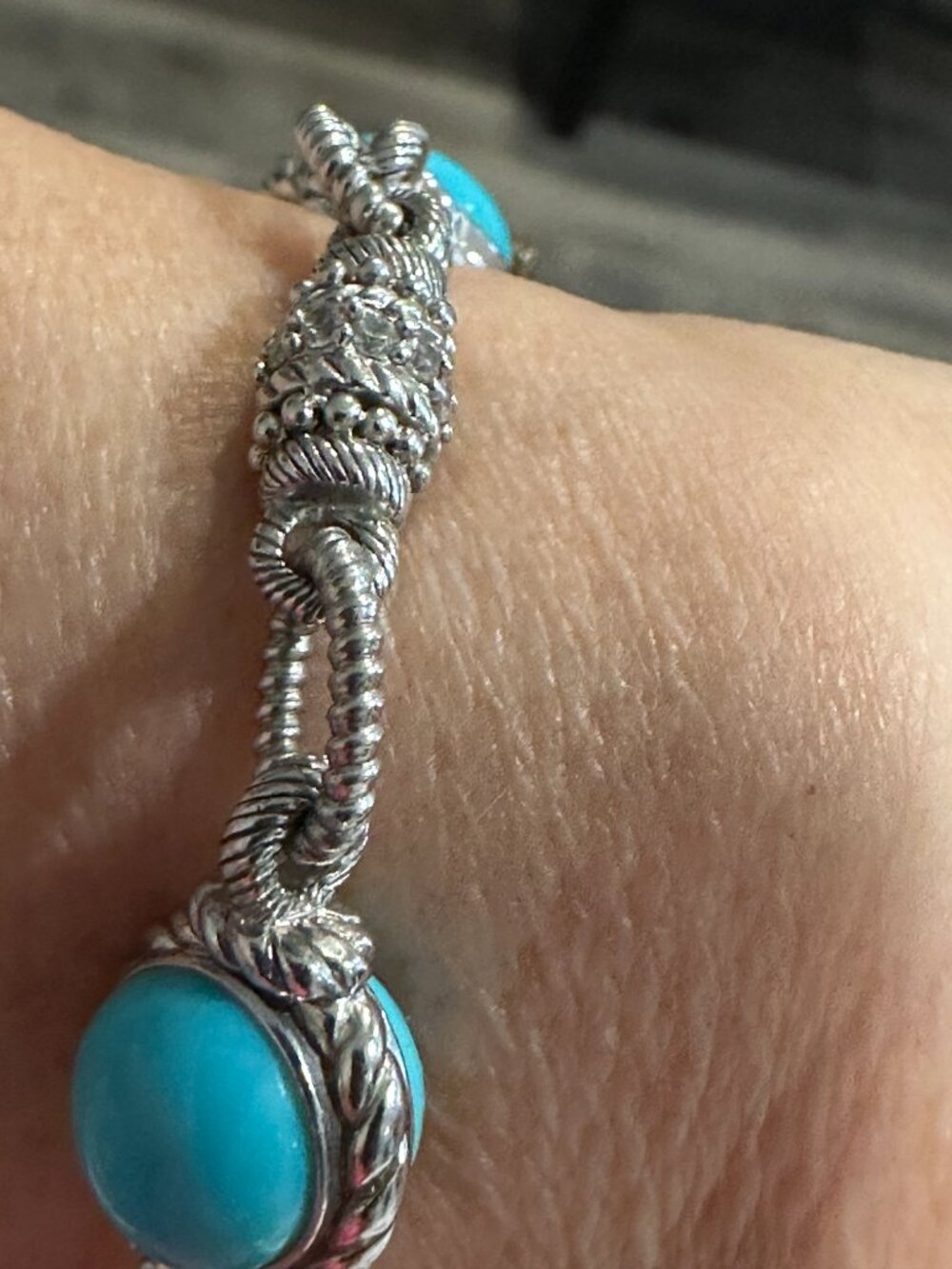 Judith Ripka Turquoise Sleeping Beauty 7.5" Toggle Bracelet with Charm 33g. - Picture 13 of 15